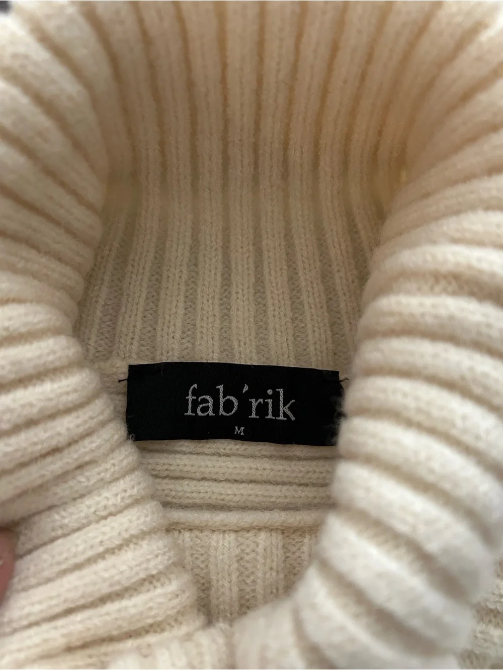 fab'rik Cream Ribbed Turtleneck Sweater